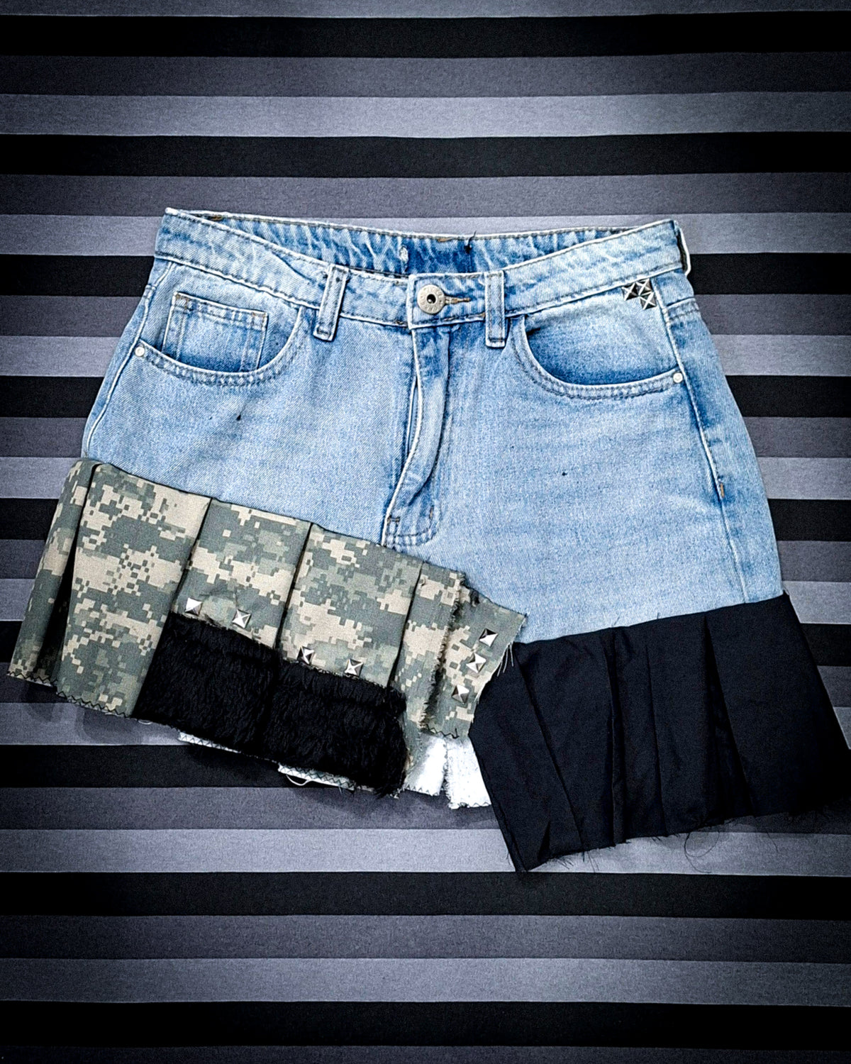 falda jean militar con peludito