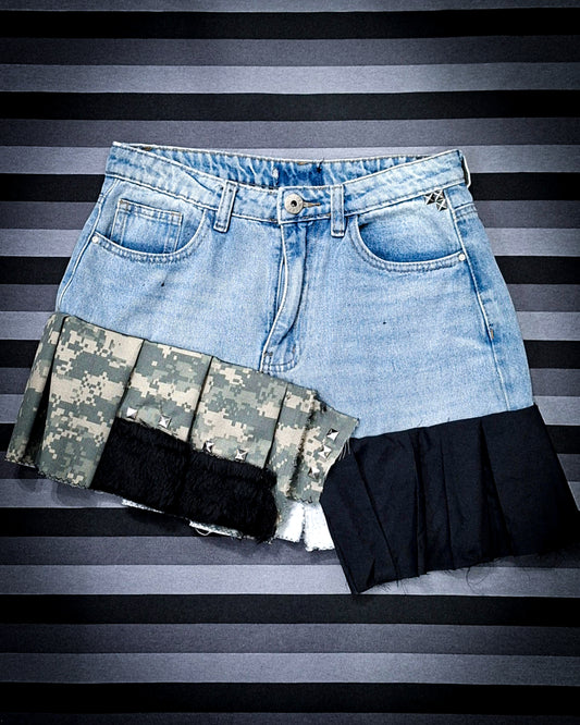 falda jean militar con peludito