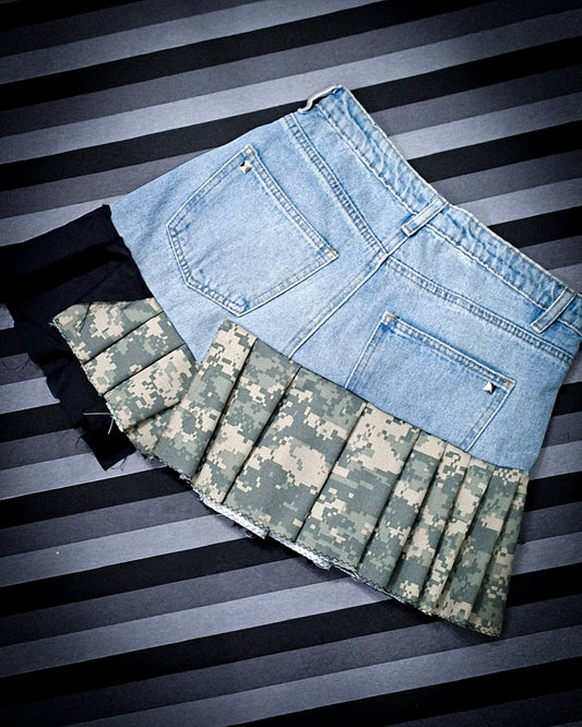 falda jean militar con peludito