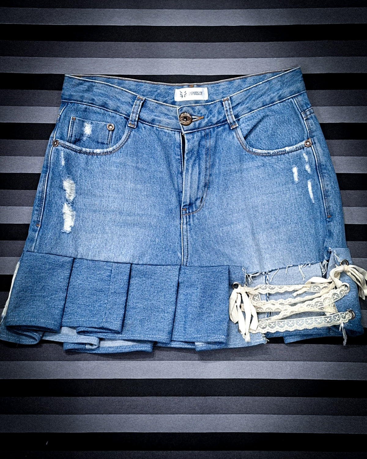 falda jean con puntilla