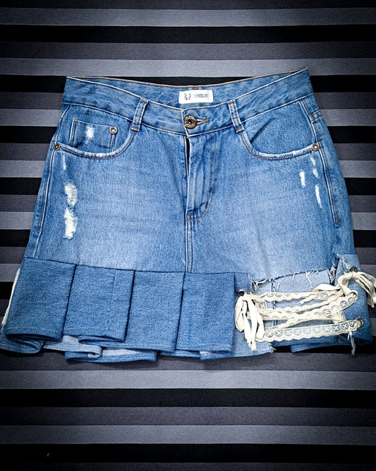 falda jean con puntilla